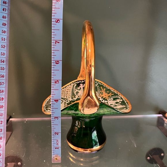 Vintage Bohemia Hand-Painted Gilded Blown Glass Basket - Picture 4 of 4